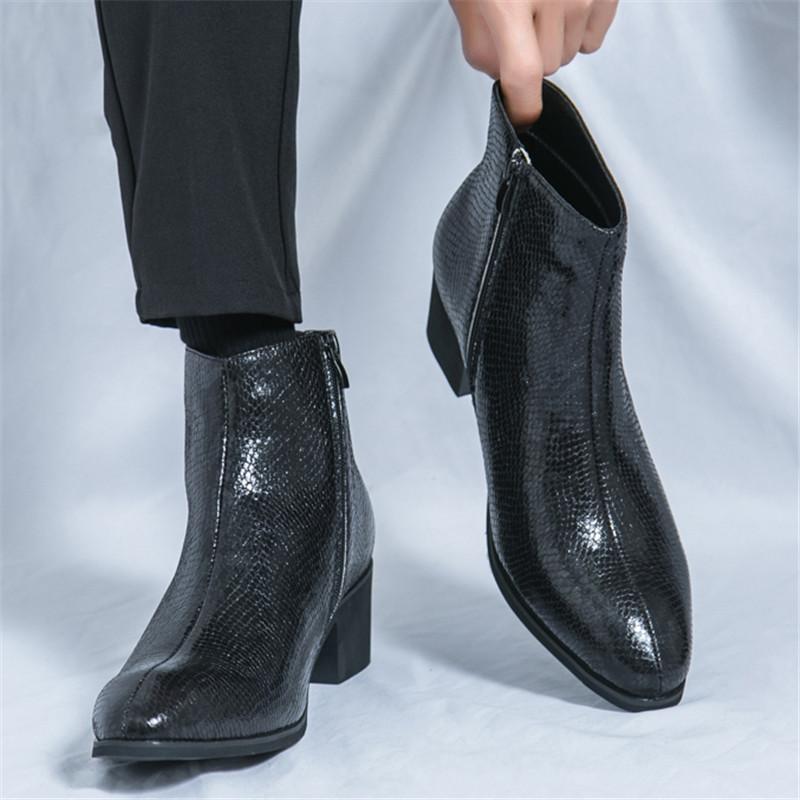 New Designer Pointed Zip Chelsea Ankle Boots For Men Luxury Brand Motorcycle Shoes Luxury Brand Winter Fashion High Tops