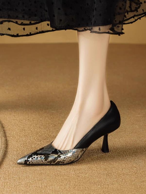 Fashion Woman Sexy High Heels Shoes Genuine Leather Retro Pumps Pointed Wedge 2025 Sandals Ladies Crossdressers Black Colored Toe Fine B