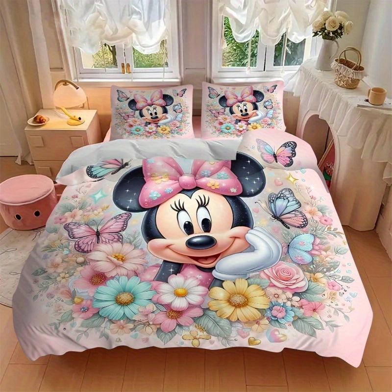 3pcs Cute Minnie Flower Bedding Set, Including 1 Quilt Cover and 2 Pillow Shams, Without Filling, Soft and Comfortable Home Bedroom B011