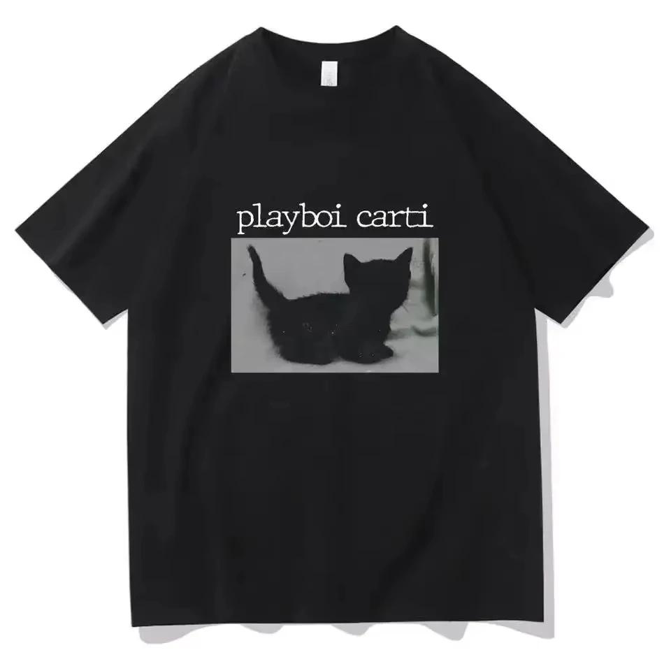 

2025 Summer Playboi Carti Oversized Hip-Hop T Shirts Cute Cat Harajuku Print Tee Regular Mens Tops Quality Rapper T Shirt 4XL