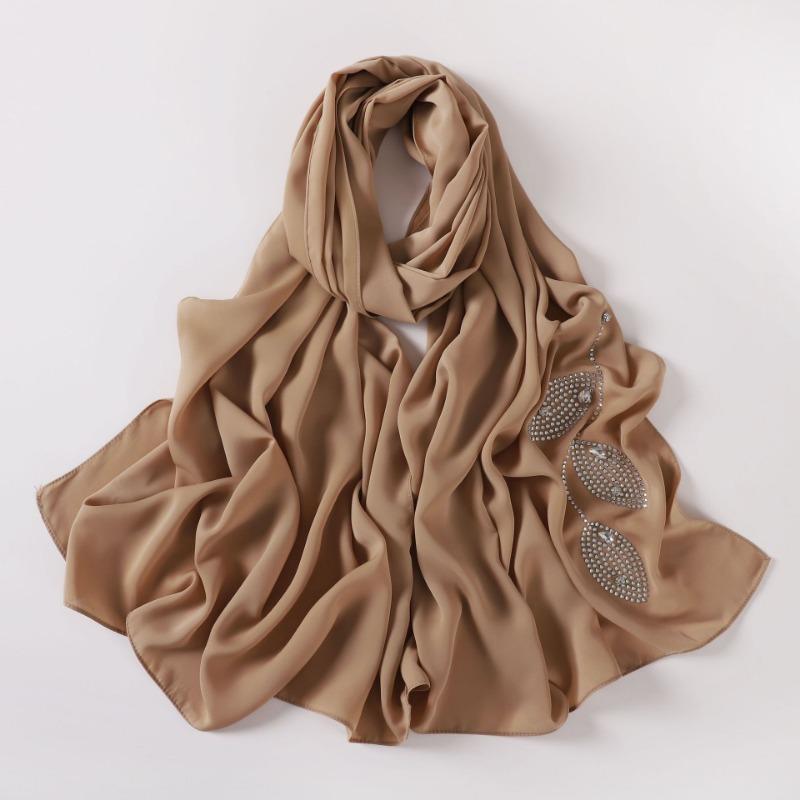 Long Silk Like Scarf Rhinestone Decor Ethnic Headscarf Non Wrinkling