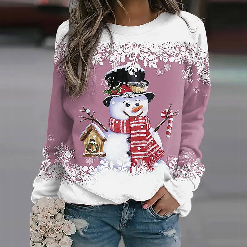 Women's Pullover Top Snowflake Snowman Print Casual Sports 3D Print Streetwear Blouse
