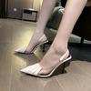 Summer 2024 Black for Office Work Footwear Pointed Toe Clear Thin Heels Ladies Shoes Sandals Women Plastic High Korea Luxury Vip