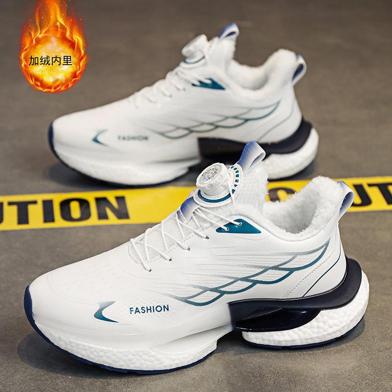 Men's shoes winter velvet warm high-end platform sports shoes northeast rotating button cotton shoes