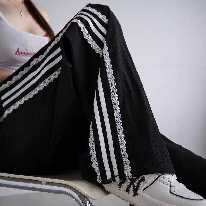 Striped sweatpants children's spring and summer new wide-leg straight-leg pants casual loose small lace sweatpants