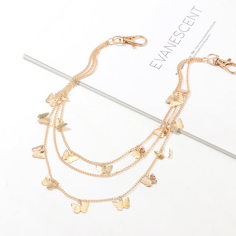 

Punk Butterfly Belt Waist Chain Women Pants Multi Layer Hiphop Keychain Jewelry золотой