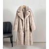 Womens Long Faux Fur Coat Blazer Collar Fall 2025 Plus Size S-XXL