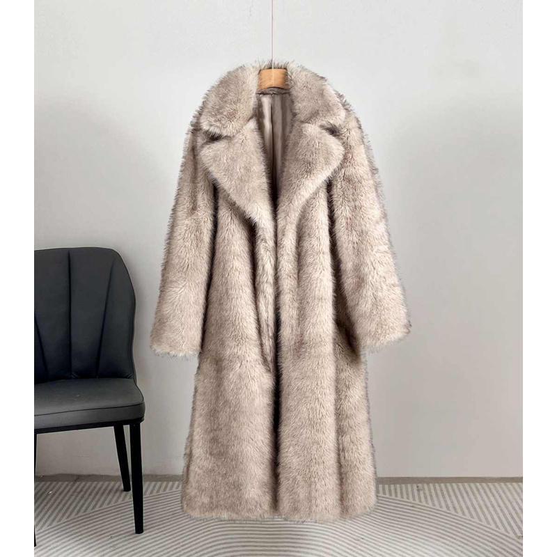 Womens Long Faux Fur Coat Blazer Collar Fall 2025 Plus Size S-XXL
