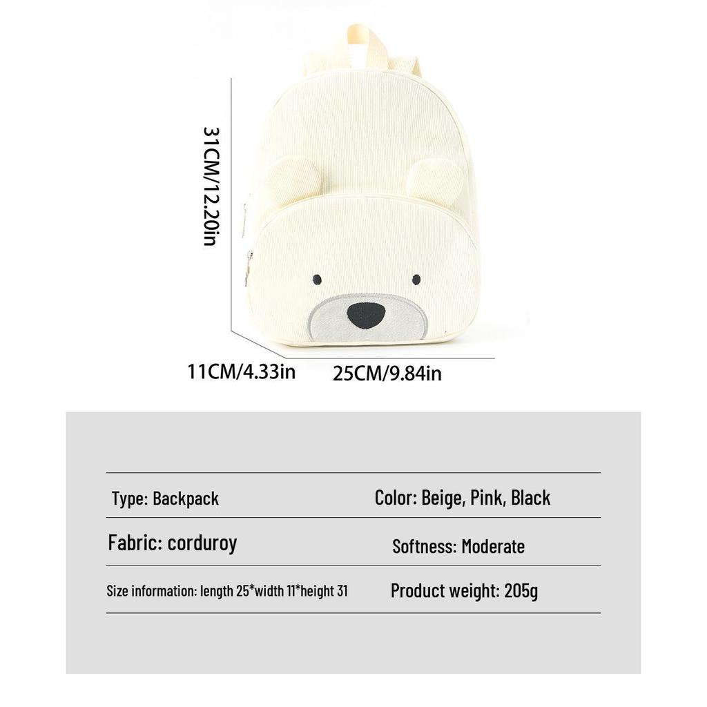 Plecak pluszowy sztruksowy z uroczym misiem o dużej pojemności