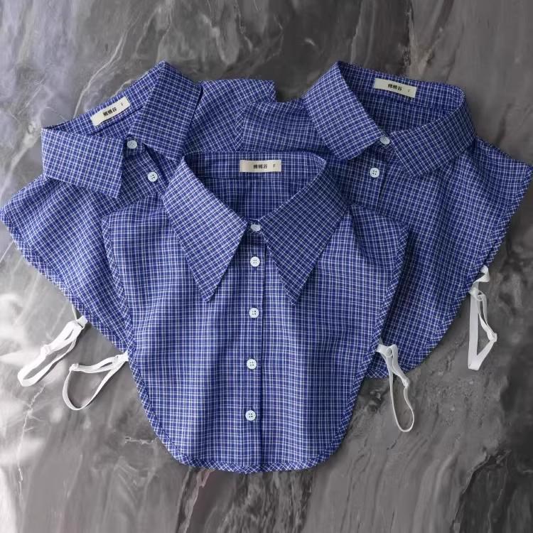 Versatile Blue Plaid Faux Collar for Girls: Multifunctional Layer for Spring, Autumn, and Winter