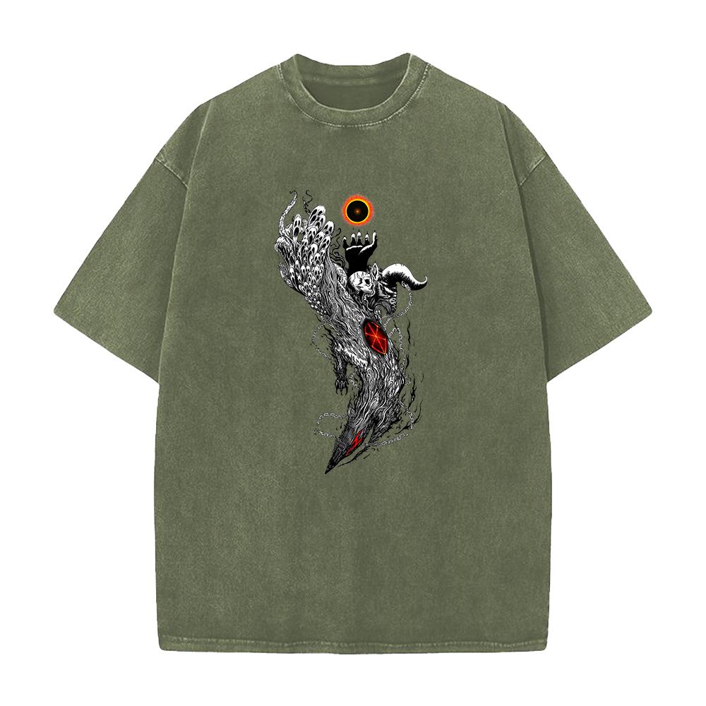 Japan Anime Berserk Guts Graphic Printed T Shirt Men Washed Cotton Tshirts Vintage Manga Tshirt Harajuku Male High Quality Tops
