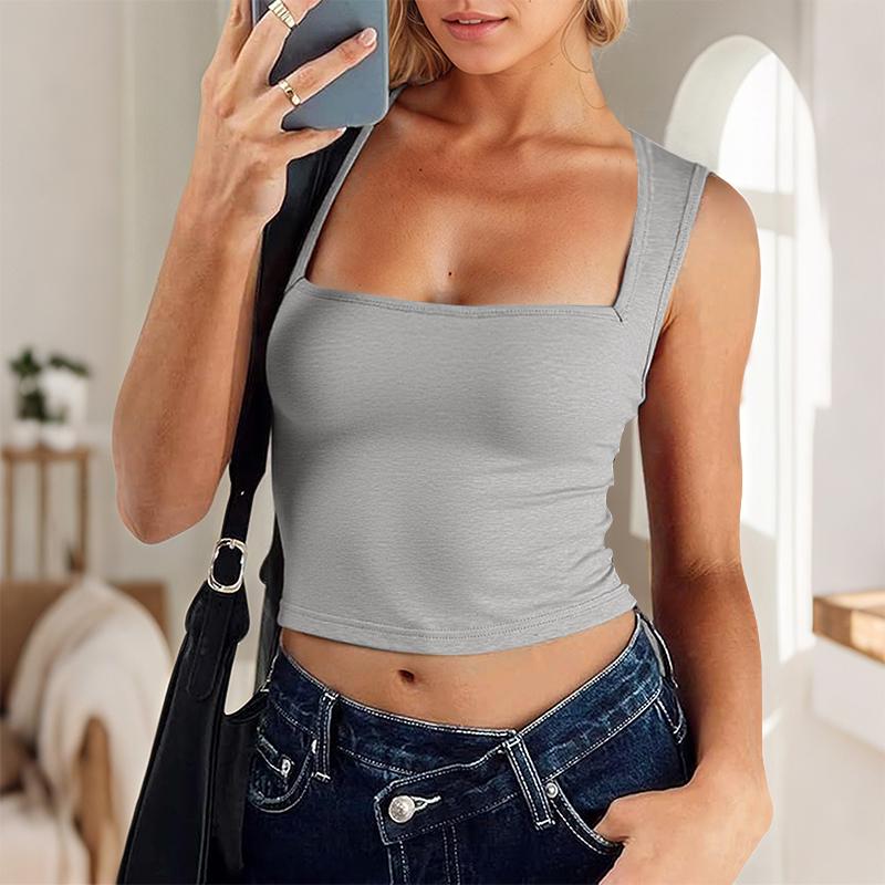 

ZANZEA Женские повседневные топы с широкими бретелями и квадратным вырезом, обтягивающие короткие топы-майки L серый