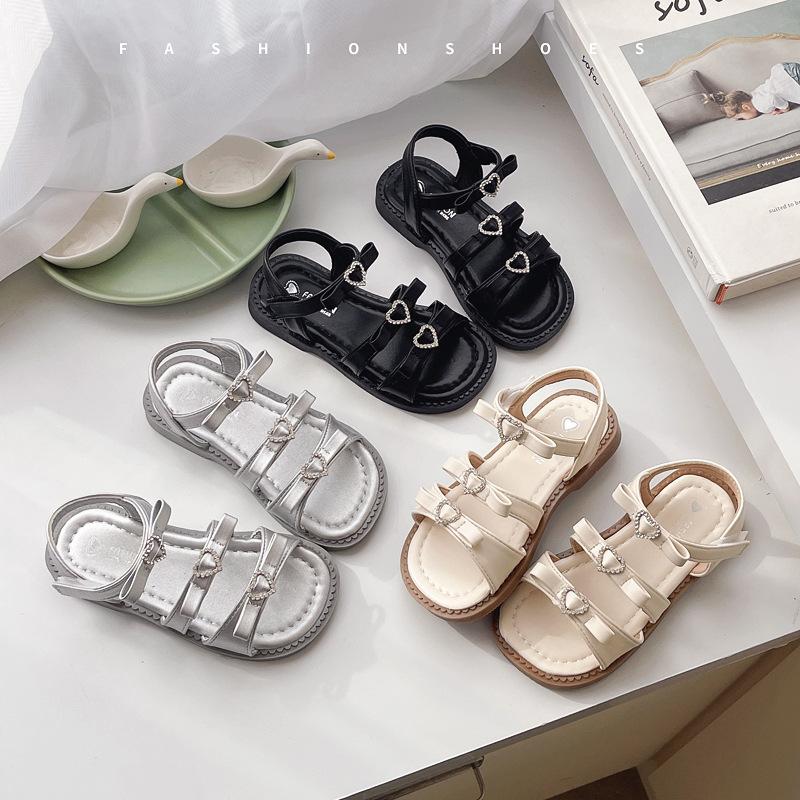 Girls sandals 2025 summer new fashion baby bow soft sole princess shoes children love beach shoes
