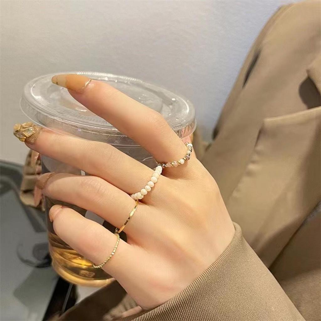 Korean-Style Adjustable Ring Set for Women: Chic Open and Chain Designs