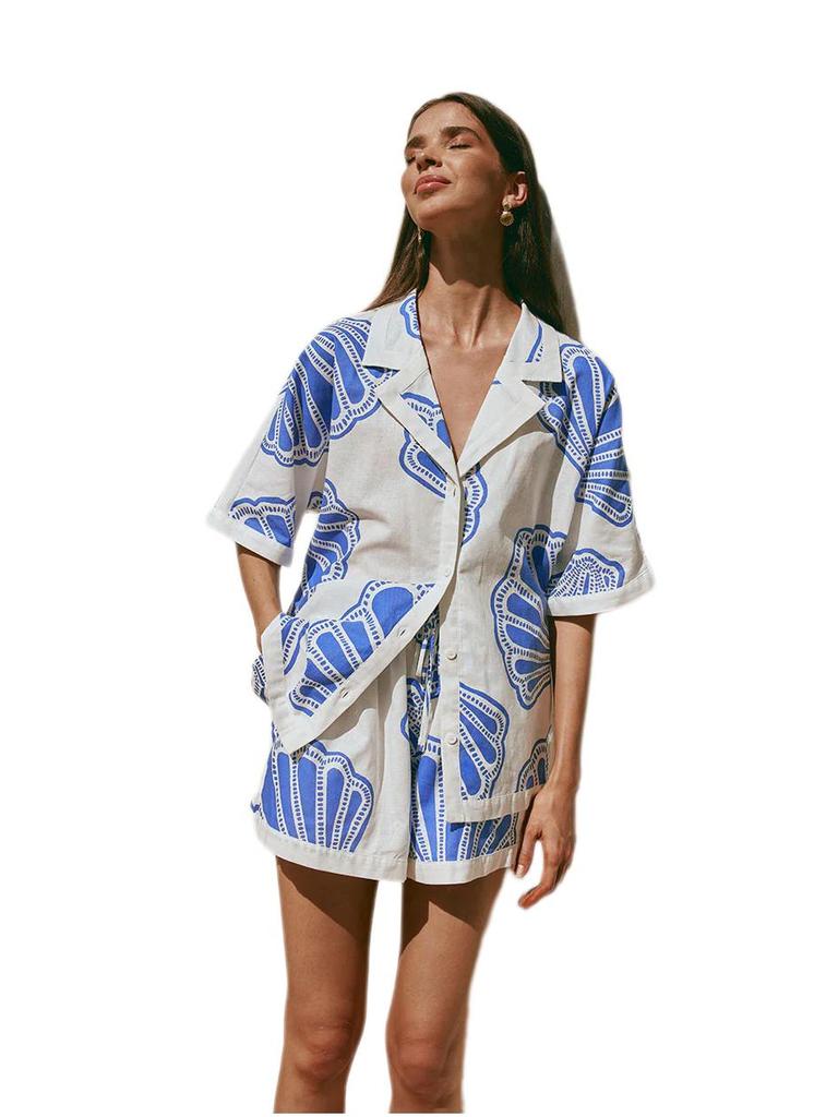 Spot 25 Summer Casual Fashion V-Neck Print Short Sleeve Homewear Set