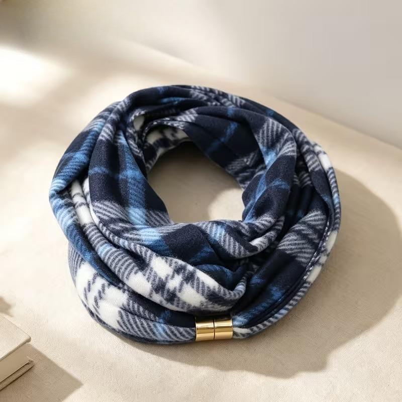 1-5PCS Autumn Winter Women Plaid Neck Warmer Magnetic Button Tie Knitted Warm Soft Decorative Scarf for Home Party Gift Daily