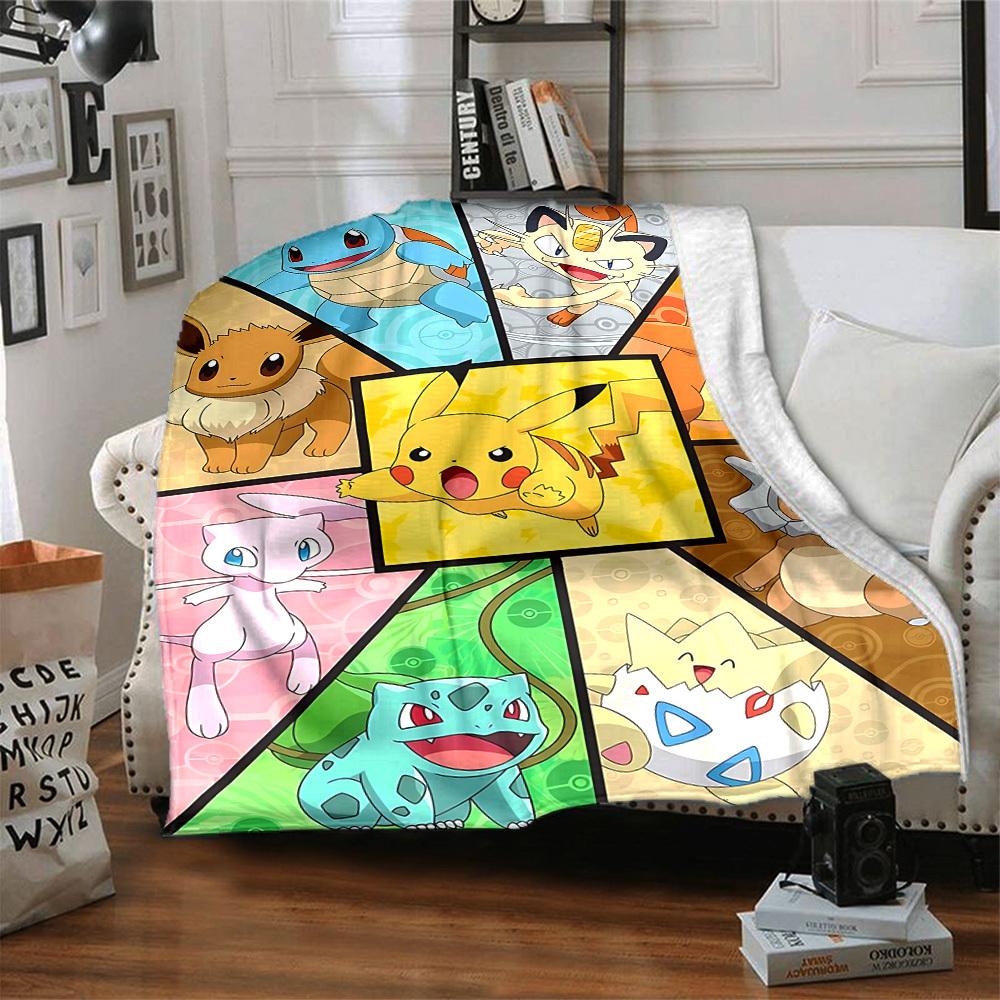 1pz Coperta in Flanella Morbida e Calda con Personaggi Pokemon, Coperta Multiuso per Divano, Poltrona, Ufficio, Letto, Campeggio, Viaggio