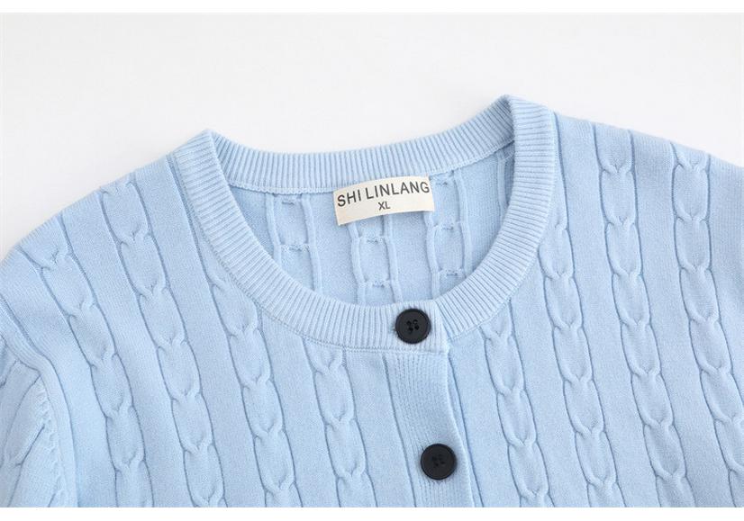 Plus Size Women's Round Neck Cable Knit Cardigan, Long Sleeve, Core-Spun Yarn, Autumn 2025 Collection