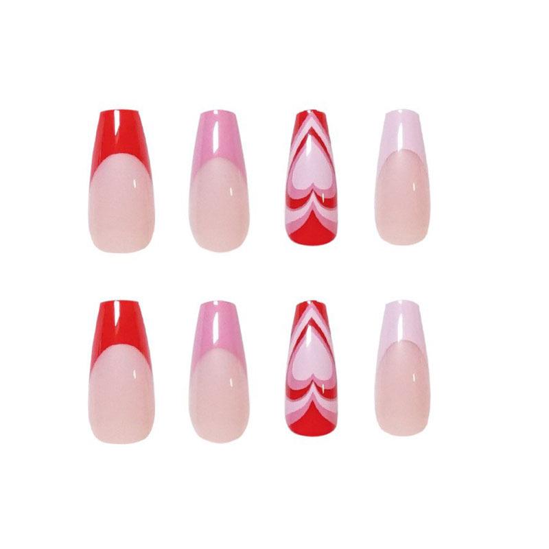 French Peach Heart False Nail Set – Wearable, Removable Manicure Stickers