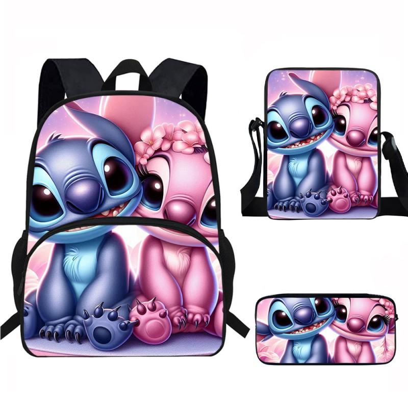 Stitch Kids School Backpack Set Elementary Students Oxford Fabric Ergonomic Design Printed Cartoon 3-Piece Bundle