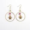 Rust-proof Gold Plated Hoop Dangle Earrings Enamel Bee Charm Red Bead Accent for Women Casual Daily Wear Gift