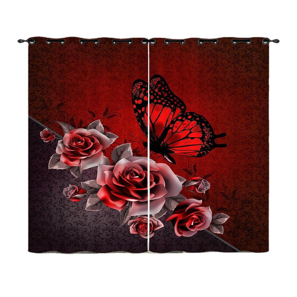 Curtains Animal Butterfly Dark Wind Flower Curtains Bedroom Living Room Blackout Curtain Perforated