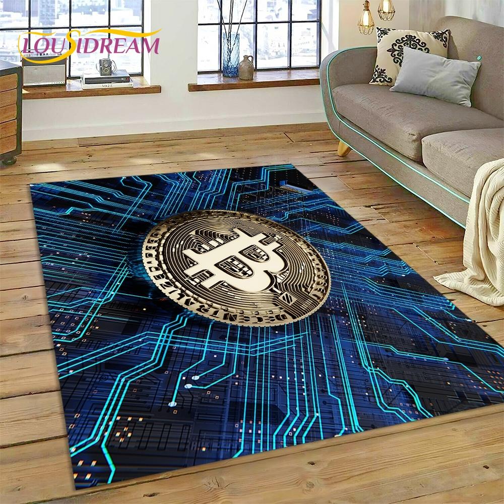 Bitcoin 3D Virtual Currency NFT Area Rug Carpet for Living Room Bedroom Home Decor,Floor Mat Non-slip for Sofa Doormat Gift Kids