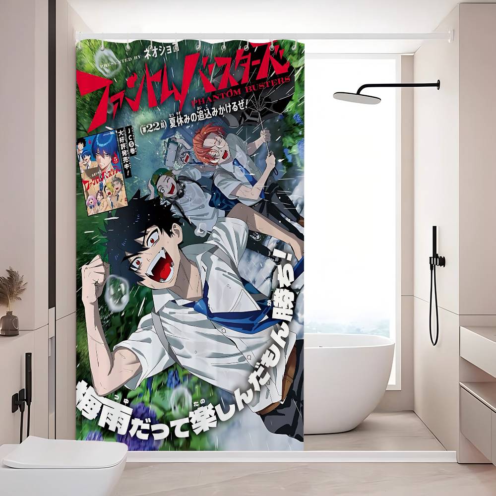 Japanese Anime P-Phantom B-Busters 1Pc Printed Shower Curtain Waterproof Washable With 12 Hooks Bathroom Shower Home Use
