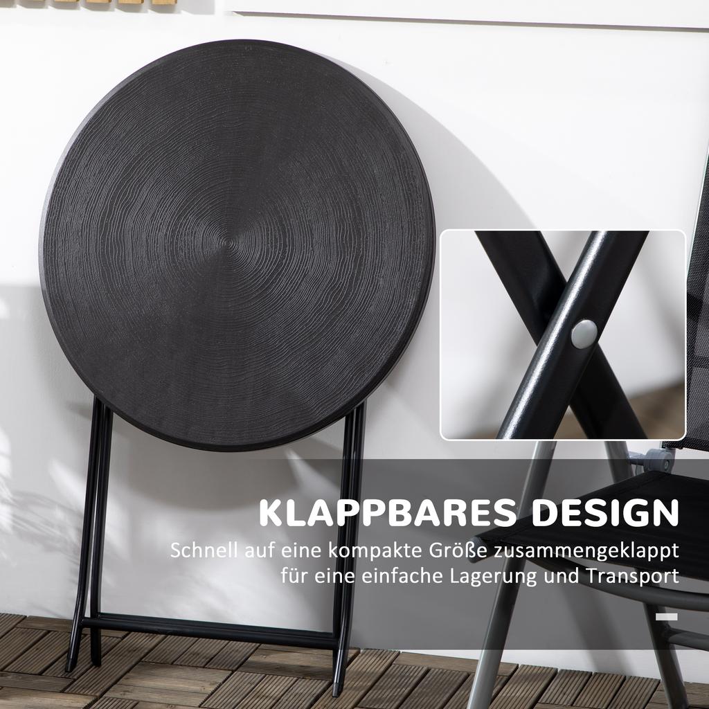 Garden table, Round, Foldable, For 2 people, Wood look, Steel+Plastic. Dark gray, 60 x 60 x 73 cm