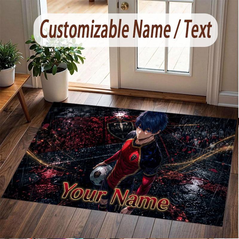 Custom Name Crystal Velvet Rug,Blue Lock Comfortable Anti Slip Floor Mat For Room Decoration