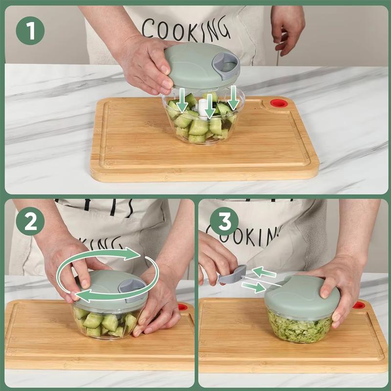 Manual Garlic Chopper Food Grinder Hand-Pulled Rotating Cutting Suitable for Vegetables Meat Fruit Onion Chopping Kitchen Tool