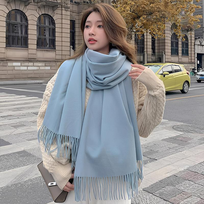 Autumn And Winter New Imitation Cashmere Scarf Solid Color Thickened Warm Fashion Versatile Tassel Shawl High-End
