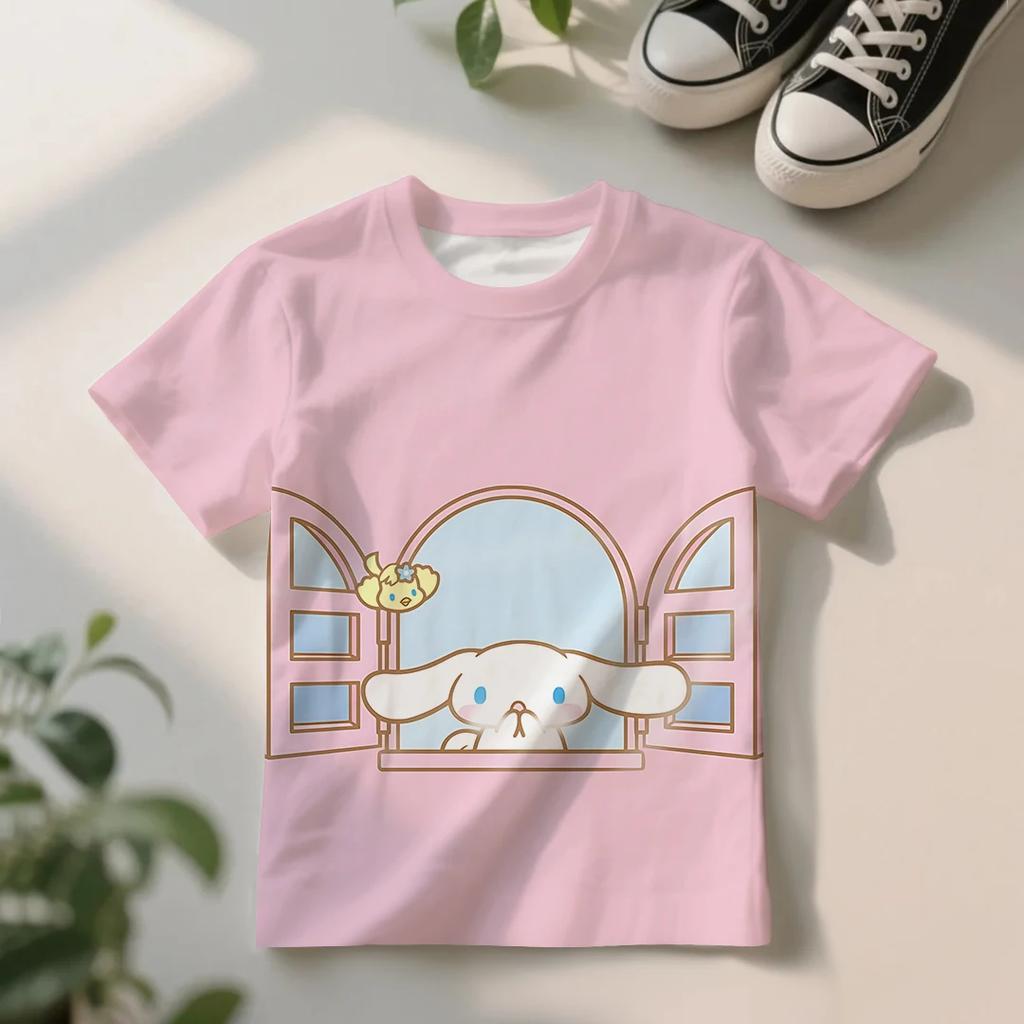 Children's Summer Girls Cute Cartoon Top Soft and Adorable Anime Casual Lightweight Comfortable T-Shirt