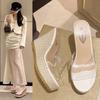 Fashion Transparent with Wedge Heels Slippers Summer Woven Bottom Waterproof Table Women's Shoes High-end One-word