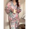 American Retro Pink Spotted Leopard Print Women Pajamas Idyllic Style Fashion Chic Homewear Spring Long Sleeve