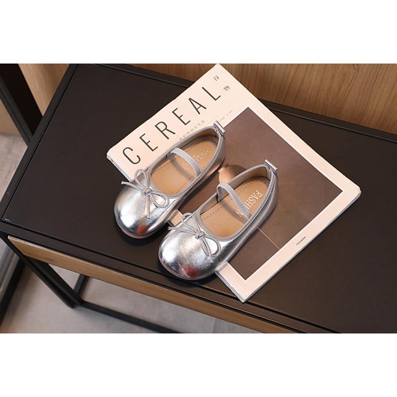 Korean Style Bowknot Solid Color Comfortable Low Cut Casual Girls Kids Leather Shoes