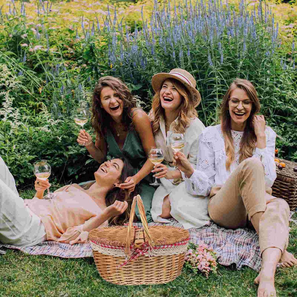 Wicker Basket with Handles Cute Baskets for Gifts Picnic Lid Woven