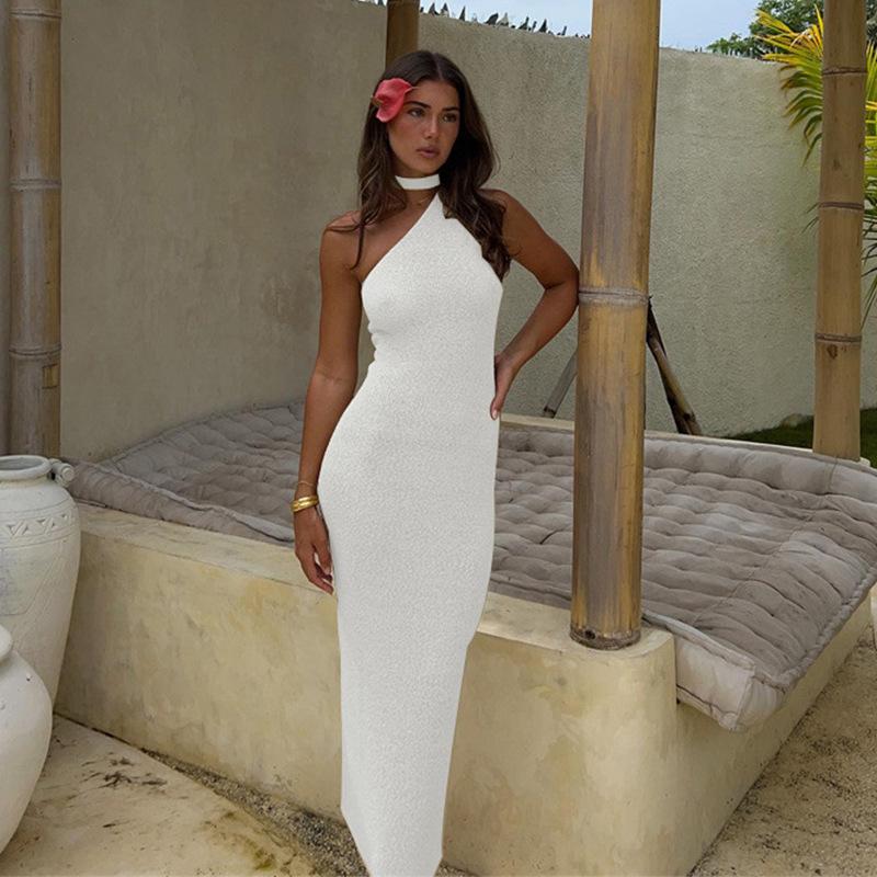 

New Fashion Women s Skirt Sexy Hot Girl Halter Neck Knitted Dress for Women L білий