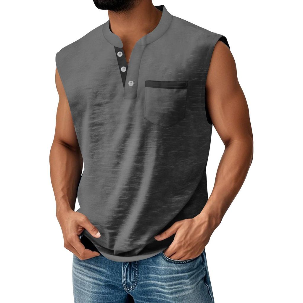 Herre Sommer Ensfarget Matchende Farge Lomme Sportsknapper Vest Herre Sport Fritidsvest