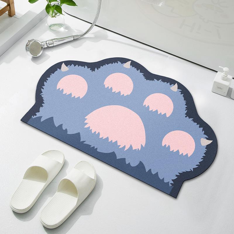 Cartoon Cat Claws Shaped Diatom Mud Floor Mats for Household Bathroom Floor Mats for Bathroom Absorbent Foot Mats for Entrance Door Mats