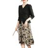 Middle-aged printed fashion suit mesh skirt summer dress new mother French slim temperament two-piece dress