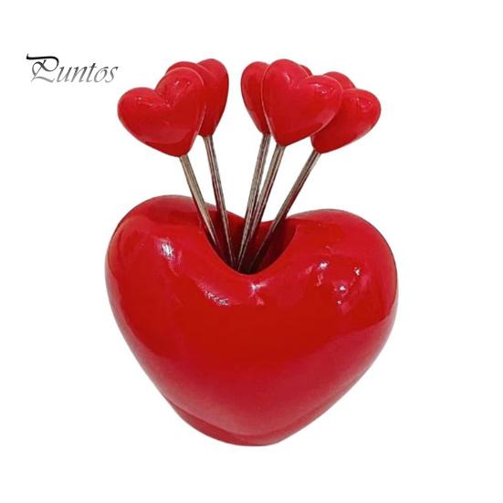 5/10Pcs Heart-Shaped Fruit Forks Set Dessert Cake Appetizer Picks with Love Holder Reusable Kitchen Utensils