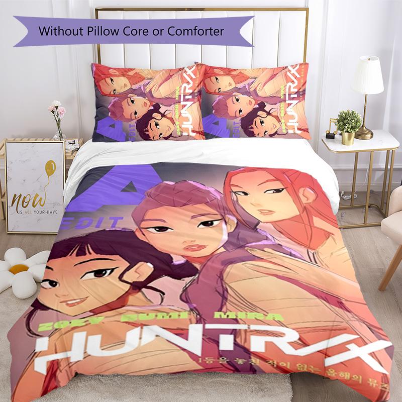 KPOP Hunter 3dílná sada povlečení Uzavírání na zip Obsahuje 1 povlak na přikrývku & 2 povlaky na polštář pro všechna roční období Ložnice Domácí Dekorace Koleje