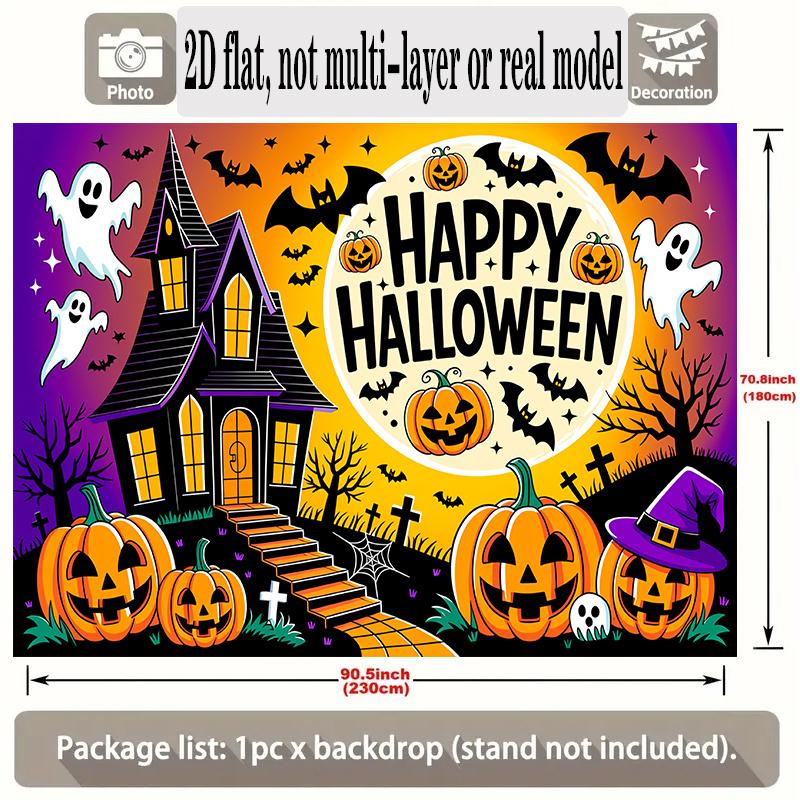 Party Backdrop Halloween Flat Banners Spooky Haunted House Pumpkin Celebrations Wedding Photo Booth Decor Front Door Decor