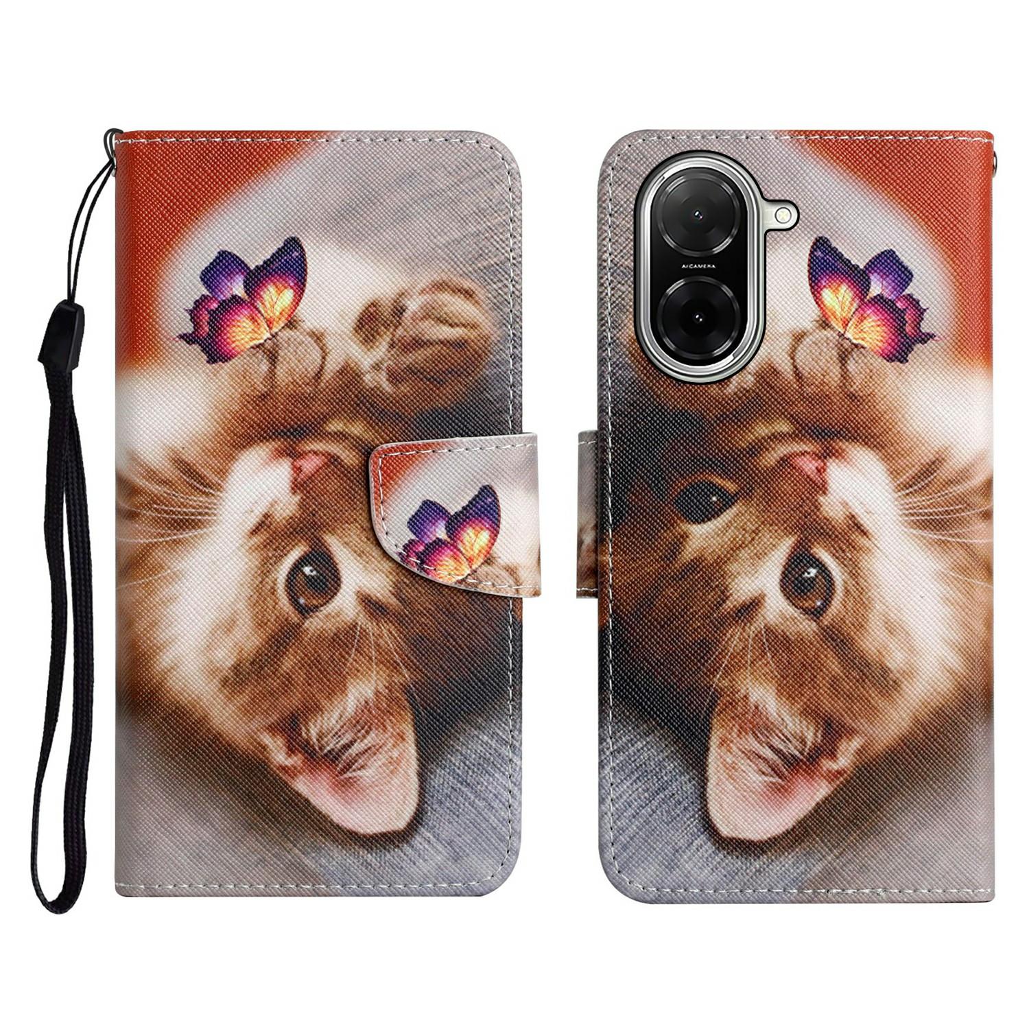 

For Xiaomi Redmi A5 4G (171.7mm) Case Pattern Printing Protective Leather Folio Phone Cover with Wrist Strap Butterfly Cat