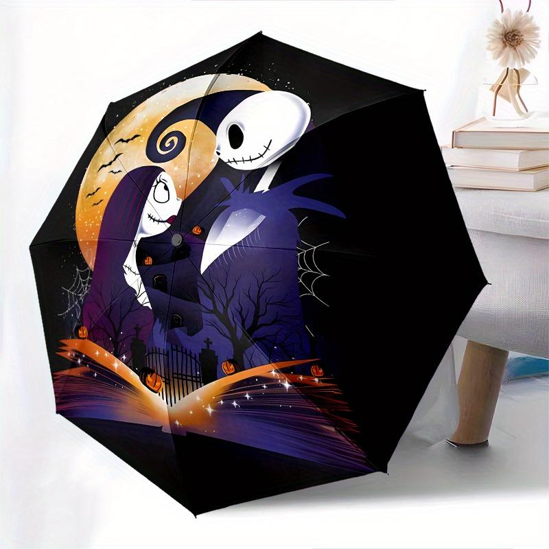 Nightmare Before Christmas Themed Automatic opening and closing folding umbrella, 8 rib windproof, compact travel design, suitable for all o