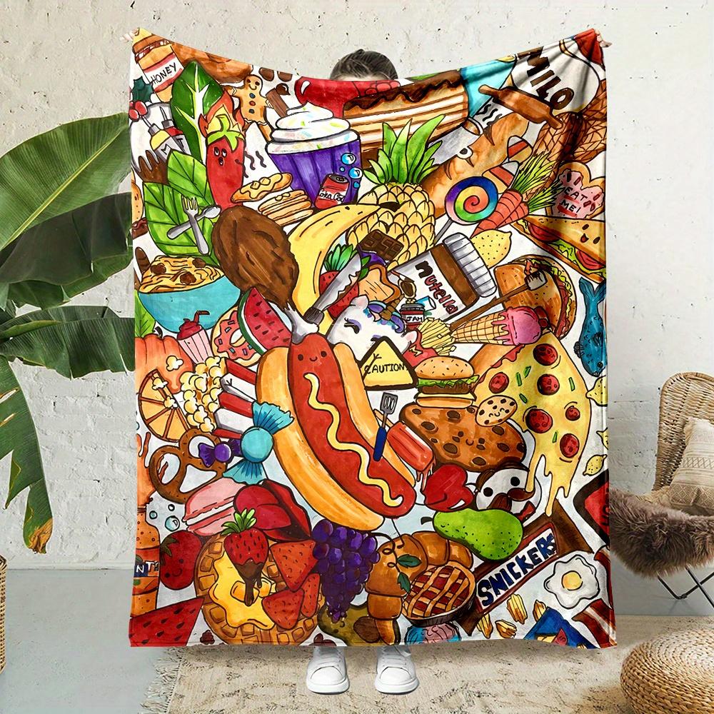 

Gourmet Food Print Flannel Blanket Reversible AllSeason Comfort for Culinary Coziness Napping Foodie Gift Delight 75x100cm
