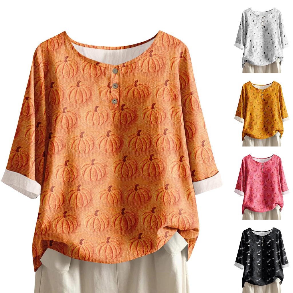 Women's Fashion Casual Long Sleeve Halloween Printed V-Neck Top