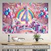 2D Kids 4th Birthday Backdrop with Gifts, Cake & Rainbow for Toddler Party