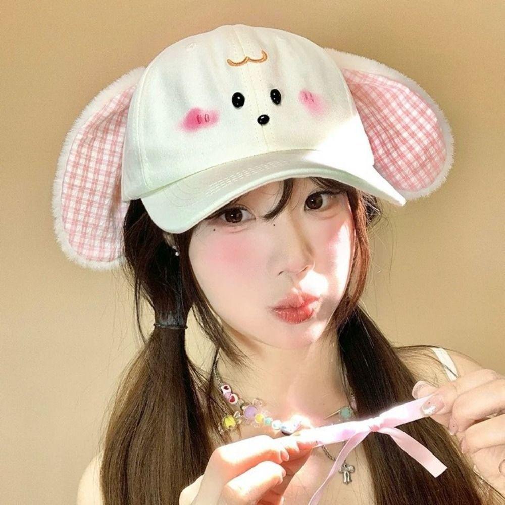 Y2k Schirmmütze Plüsch Hasenohren Sonnenschutzmütze Koreanische Baseballkappe Mädchen